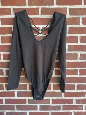 Victoria’s Secret Black Long-Sleeve Crisscross Back Bodysuit - Women Tops